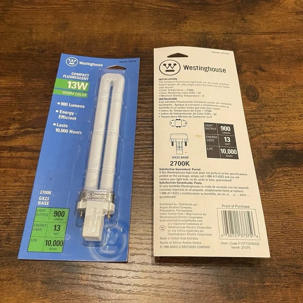 ✅(2) Westinghouse 37374 9W F9TT/27 G23 Base Fluorescent Bulb 2700K #️⃣0257